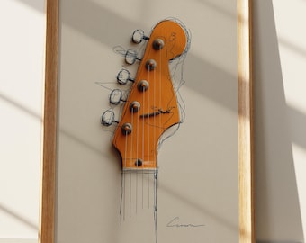 Impression d'art guitare électrique, affiche de poupée d'instrument de musique, dessin gribouillis minimaliste, décoration murale pour studio de musique, cadeau artistique moderne