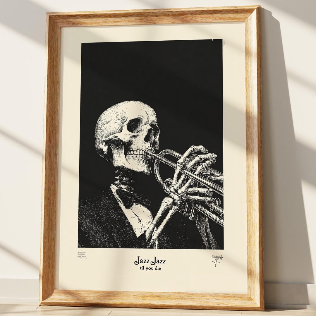 Jazz Skeleton Art Print | Macabre Trumpet Player Poster | Dark Music ...