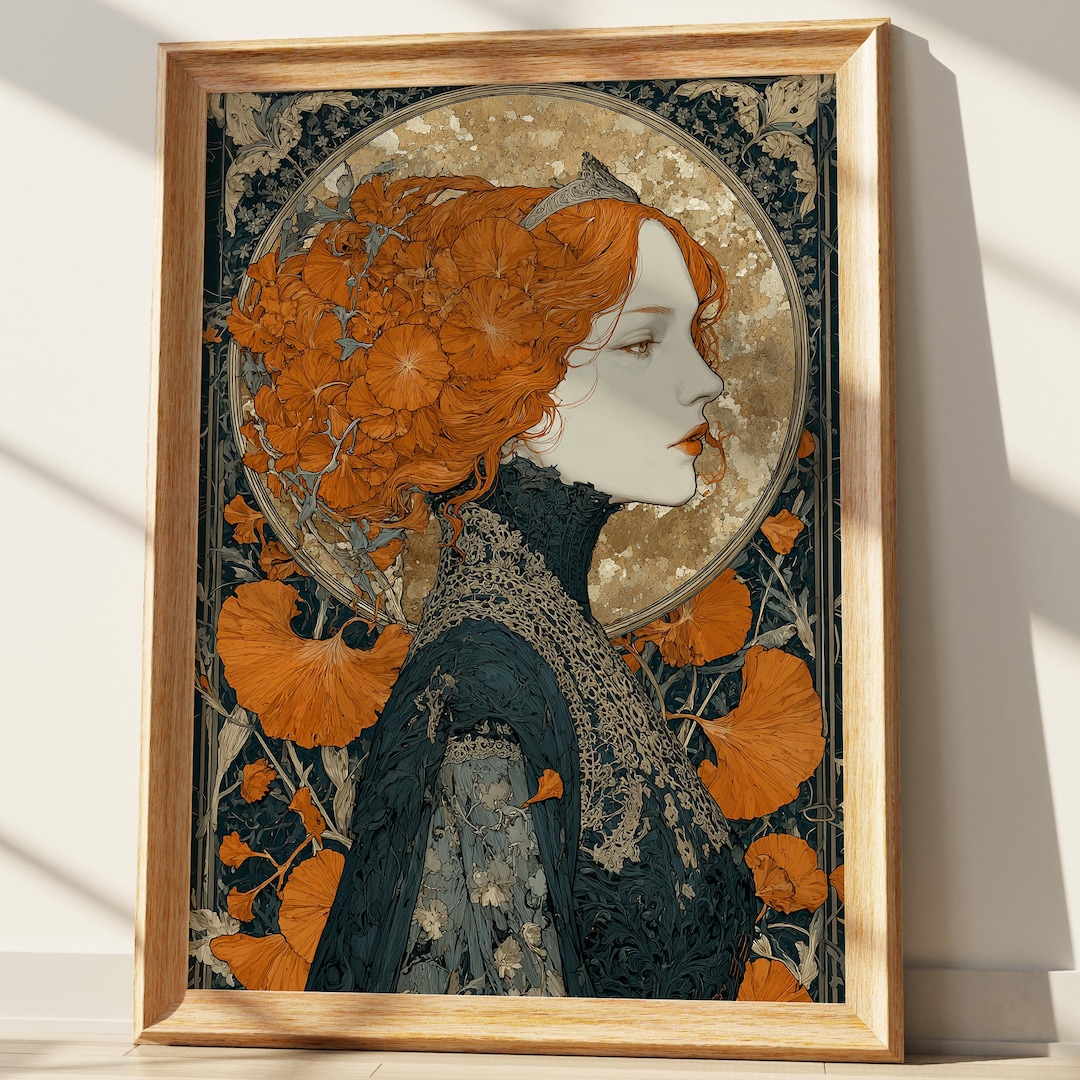 Art Nouveau Woman Portrait Print, Vintage Floral Wall Art, Elegant Lady ...