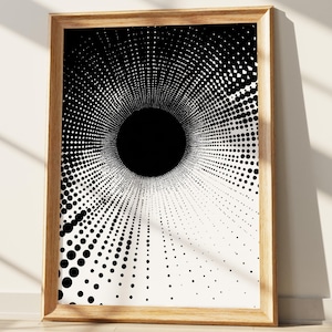 Abstract Halftone Optical Illusion Wall Art Print | Black and White Dot Pattern Minimalist Modern Digital Downloadable Decor for Contemporar