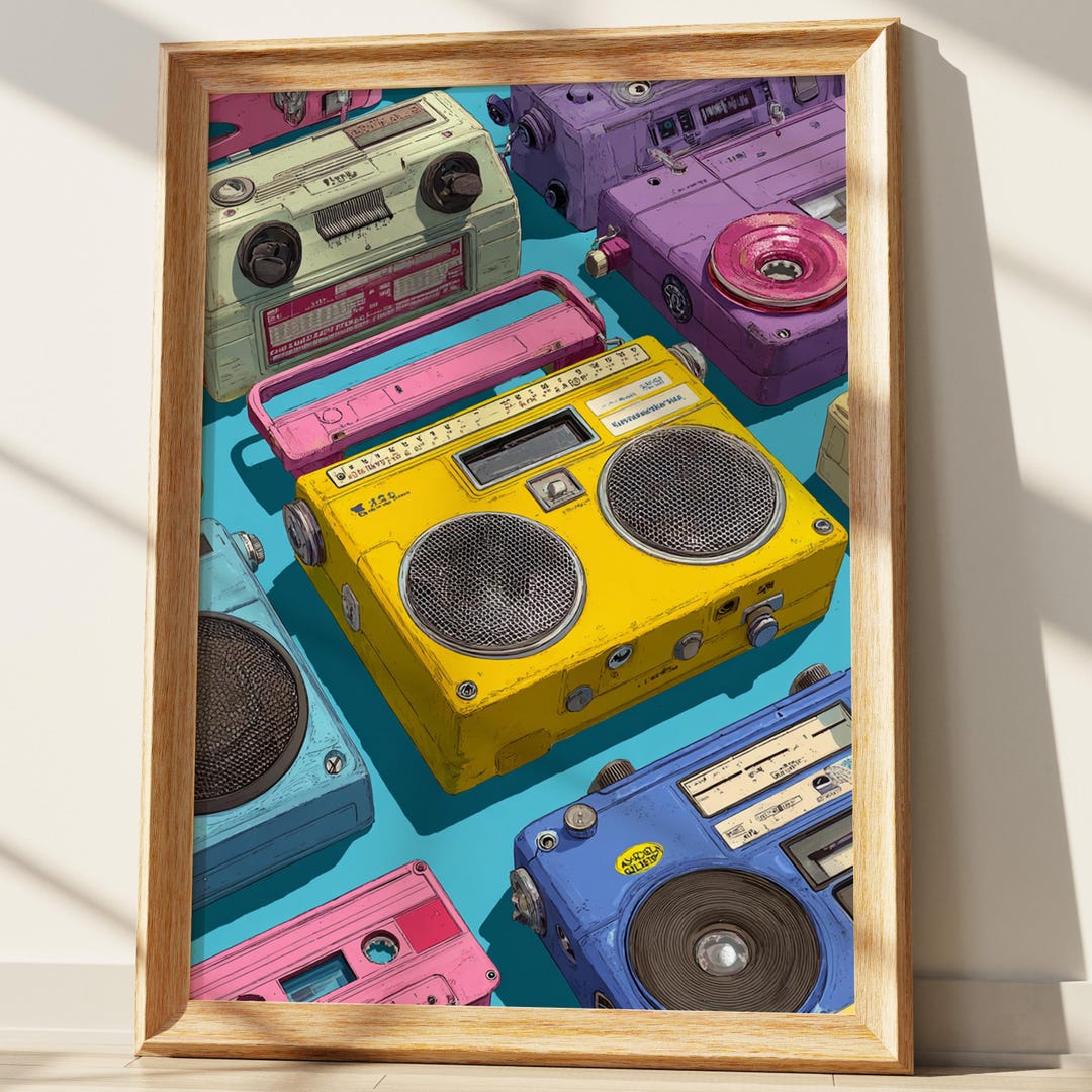 Retro Boombox Art Print, Colorful 80s Cassette Player Poster, Vintage ...