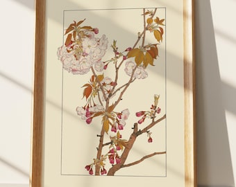 Impression d'art fleurs de cerisier Ukiyo-e | décoration murale botanique vintage branche de Sakura | Affiche florale japonaise | Décoration d'intérieur nature asiatique
