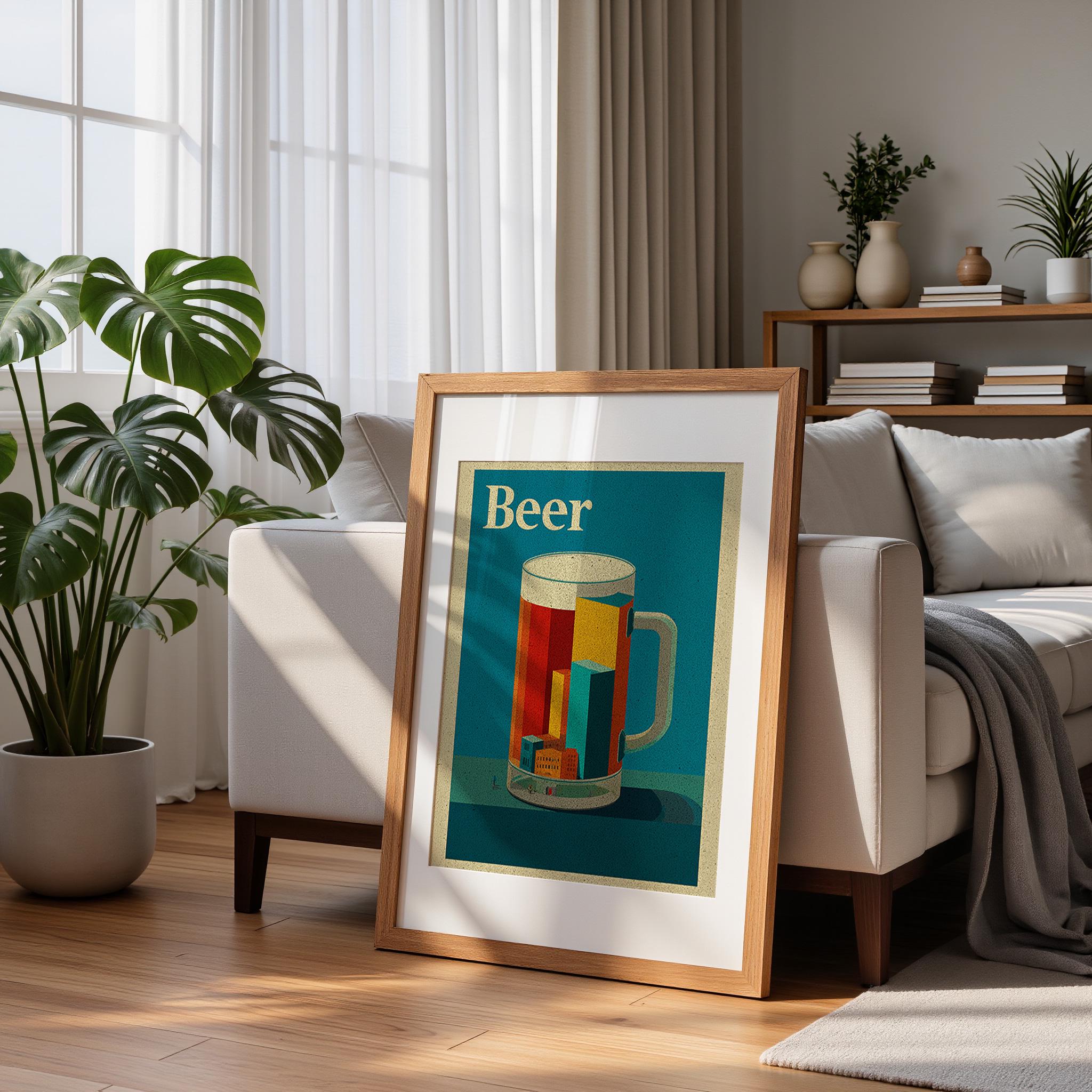 Modern Beer Poster, Abstract Kitchen Wall Art, Geometric Alcohol Print ...