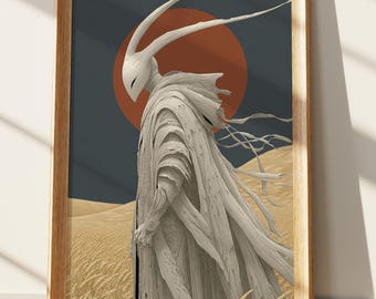 Japandi Wall Art, Ethereal Horned Figure Print, Desert Wanderer Poster, Minimalist Spiritual Art, Modern Zen Home Decor