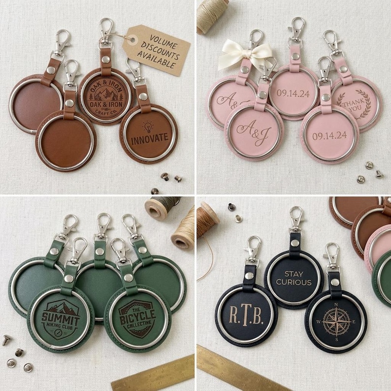 Custom Designed Key Chains Set of 5 10 50 Custom Leather Keychains, Corporate Gifts, Wedding ...