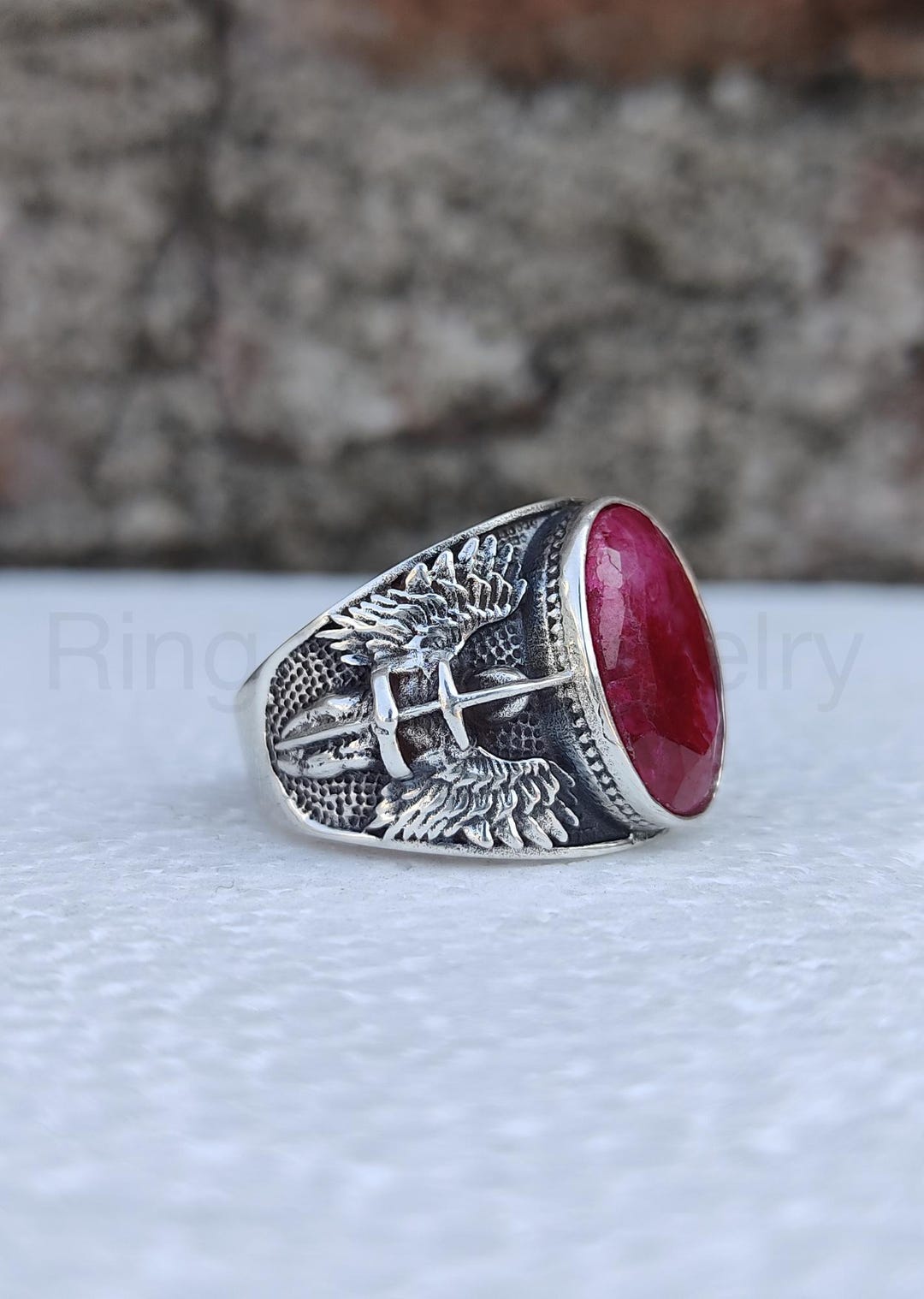Religious Ruby Saint Michael Archangel Sterling Silver Ring, Ruby Signet, Religious ...