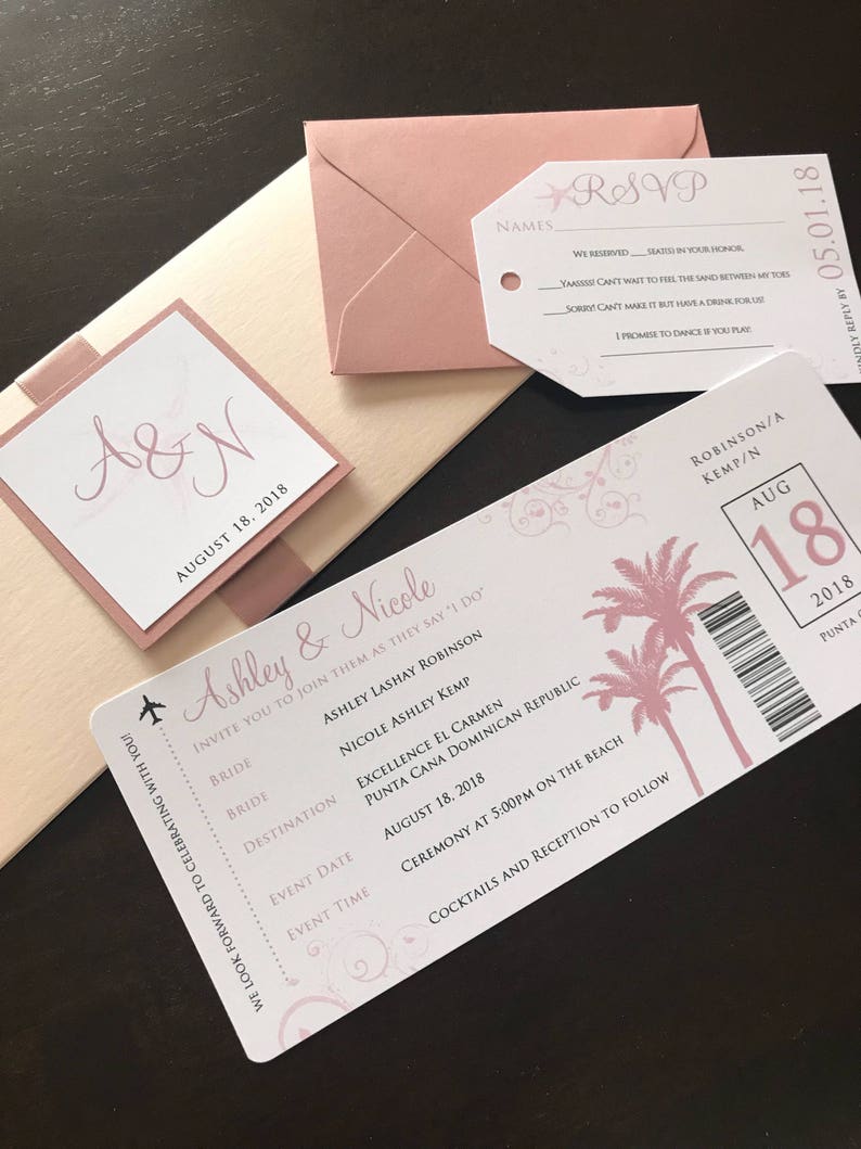 Airline Ticket Wedding Invitations Beach Wedding Invites Passport Wedding Invitations Destination Wedding Invitations