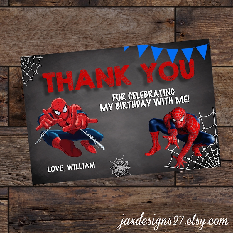 Spider Man Thank You Cards Spiderman Kids Birthday | Etsy