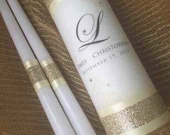 Wedding Unity Candle - Wedding Candles -Gold Weddings - Monogram Unity Candle