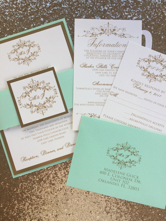 Mint And Gold Wedding Invitations 7