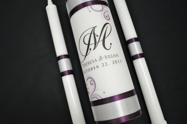 Personalized Unity Candle with crystals and ribbon colors of Etsy