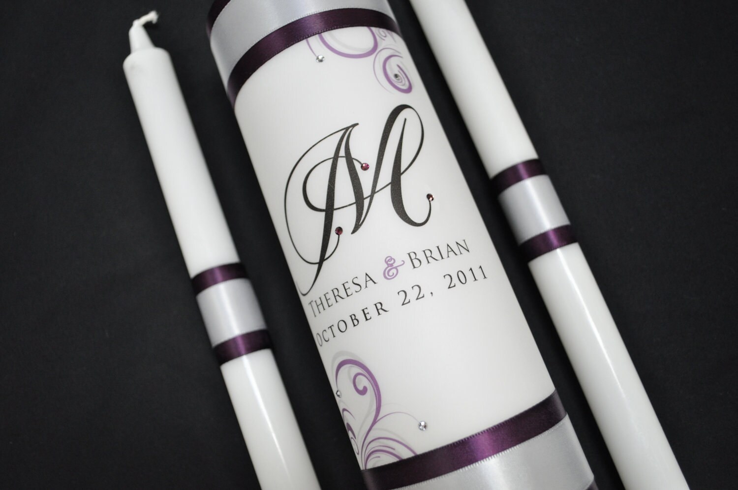 Personalized Unity Candle with crystals and ribbon colors of | Etsy