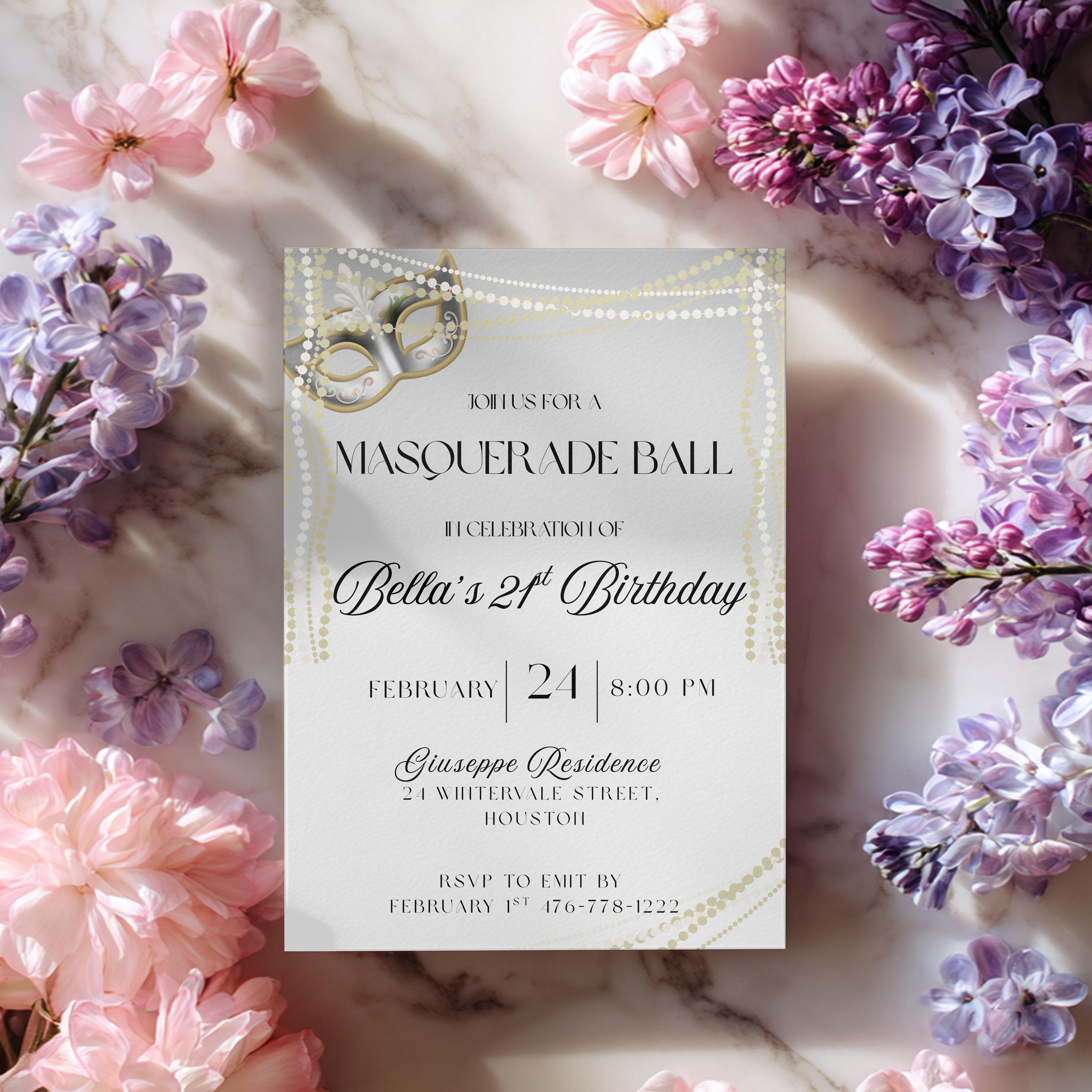 Ball Invite Masquerade Ball Invitation, Elegant Birthday Party Invite, Masked Ball ...
