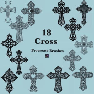 Paquete de 18 pinceles cruzados para Procreate, diseños de tatuajes góticos flash y paquete de sellos.