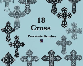 18  Cross Procreate Brush bundle, Gothic Flash Tattoo Designs, Stamp Bundle.