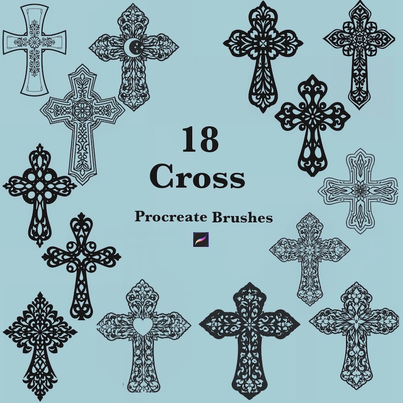 18 Cross Procreate Brush Bundle, Gothic Flash Tattoo Designs, Stamp ...