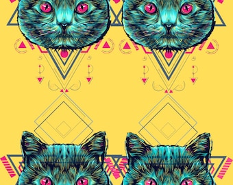 Colorful Cat Wall Art Printable • Cat Mom Gifts • Boho Geometric Animal Print • Modern Eclectic Home Decor • Digital Download