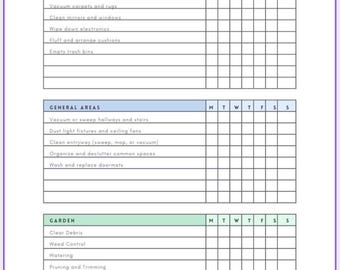 Weekly 2 page Cleaning Checklist Digital Download.