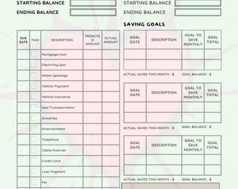 Printable Budget Sheet | Monthly Budget Planner |