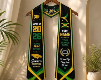 Custom Jamaica Graduation Sash 2026, Jamaican Stole, Class of 2026 Graduation Stole, Personalized Name School Satin Graduation Sash Gift