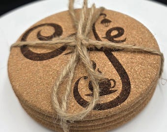 Personalized Cork Coaster Set of 4 – Custom Engraved Rustic Drink Coasters, Eco-Friendly Home Decor