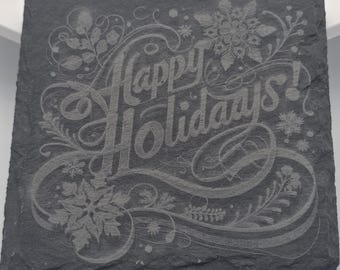 Engraved Slate Coasters Set of 4 – Personalized Natural Black Stone Coasters