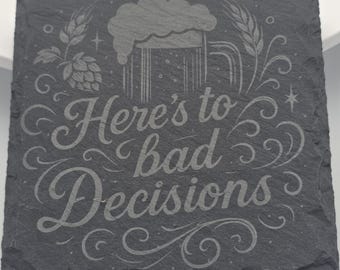 Engraved Slate Coaster Set – Personalized Natural Stone, Rustic Home Decor