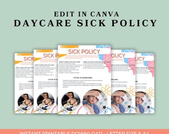 Folleto de política de enfermedades para guarderías/Plantilla de Canva/Política de enfermedades para preescolares/Editable + Imprimible / A4 + Carta EE. UU.