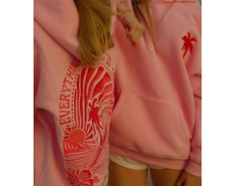 Pink Palm Puff Hoodie Women Handmade Streetwear Pullover