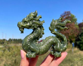 Natural Serpentine Dragon Carving,Hand Carved Animal,Crystal Gift,Home Decor