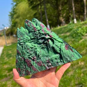 1.86LB Unique Ruby in Zoisite Landscape Carving,Crystal Mountain,Reiki Healing,Home Decor