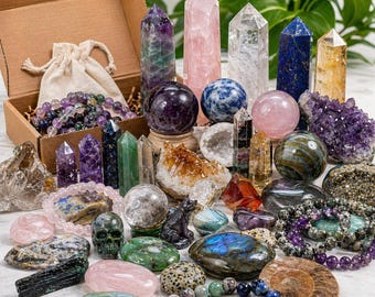 Mystery Crystals Box,Raw & Tumbled Stones Bundle, Crystal Confetti, Bulk Crystals Gift Box, Surprise Crystal Lot