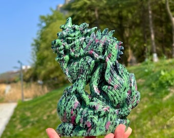 2.98LB Unique Ruby in Zoisite Dragon Carving,Crystal Dragon,Reiki Healing,Home Decor
