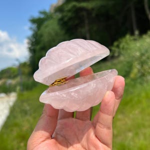 Unique Natural Rose Quartz Shell Carving,Crystal Jewelry box,Home Decor