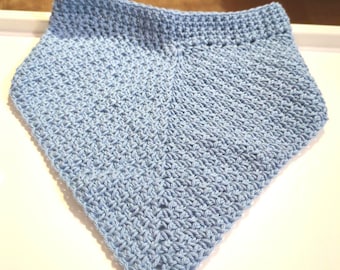 Crochet Baby Bandana Bib, Blue Cotton, 9-12 Month Size