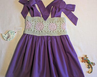 Handmade Crochet girls Dress, Size 1 Baby Girl, Purple Party Dress