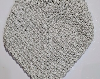Handmade Crochet Baby Bandana Bib, Gray Cotton, 6-9 Months