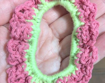 Pink and Lime green Crochet hair tie. Medium size