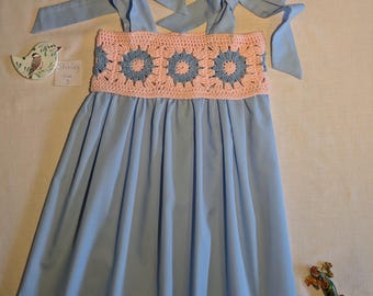 Handmade Size 3 Crochet girls Dress, Pink Blue Flower Girl Outfit