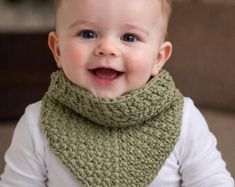 Crochet winter Baby Bandana Bib - Khaki Cotton, 6-Month Size