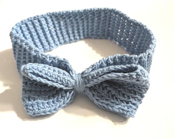 Crochet Baby girls Headband with Bow, Soft Cotton, size 1 to size 2
