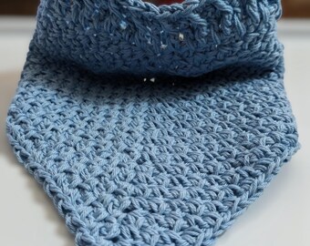 Crochet Baby Bandana Bib, Blue Cotton, 6-Month Size
