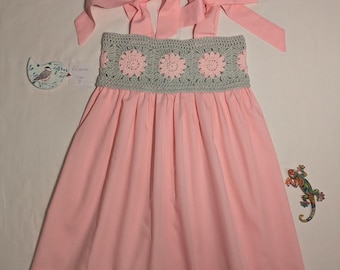 Handmade Crochet girls Dress - Size 3, Pink Cotton Skirt