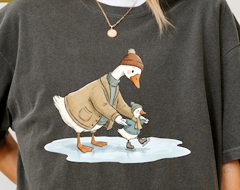 Cute Goose Ice Skating Shirt, Figure Skating Mom Gift, Skater Mom Tee, Ice Skater Shirt, Comfort Colors Shirt, Skating Family Gift