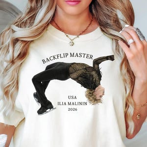 Backflip Master Ilia Malinin figure skating t shirt on ivory Comfort Colors tee