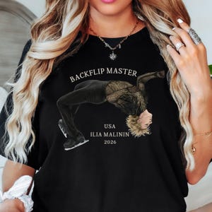 Backflip Master Ilia Malinin figure skating t shirt on black Comfort Colors tee