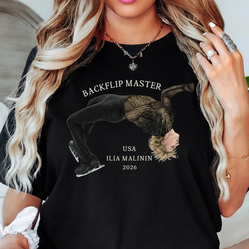 Backflip Master Ilia Malinin figure skating t shirt on black Comfort Colors tee