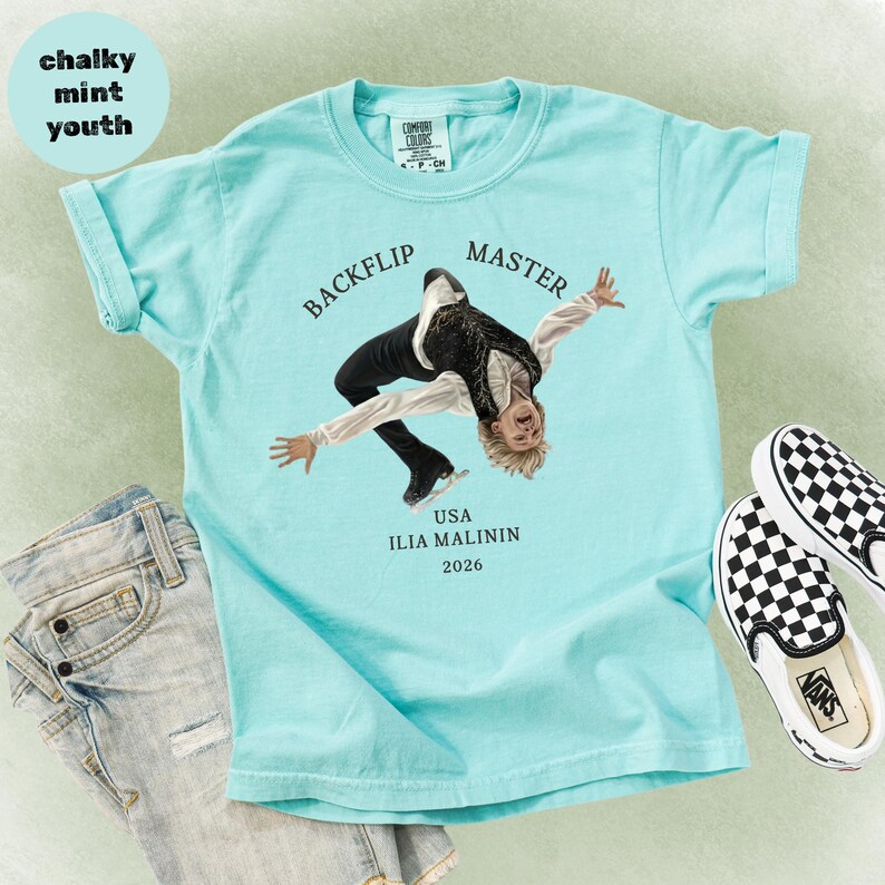 Youth figure skating shirt with backflip master design