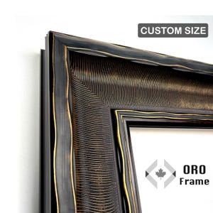 Custom 3.5” Wide Black Gold Antique Museum Frame –  Lightweight Vintage Wall Art Frame