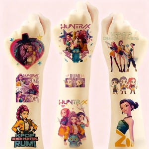 Kpop Demon Hunters Temporary Tattoo Set K-Pop Waterproof Tattoos for Party Saja Girls&Saja Boys Tattoo Stickers Kpop Birthday Party Supplies